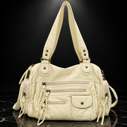 Rivet-Detail Washed-Finish Shoulder Bag