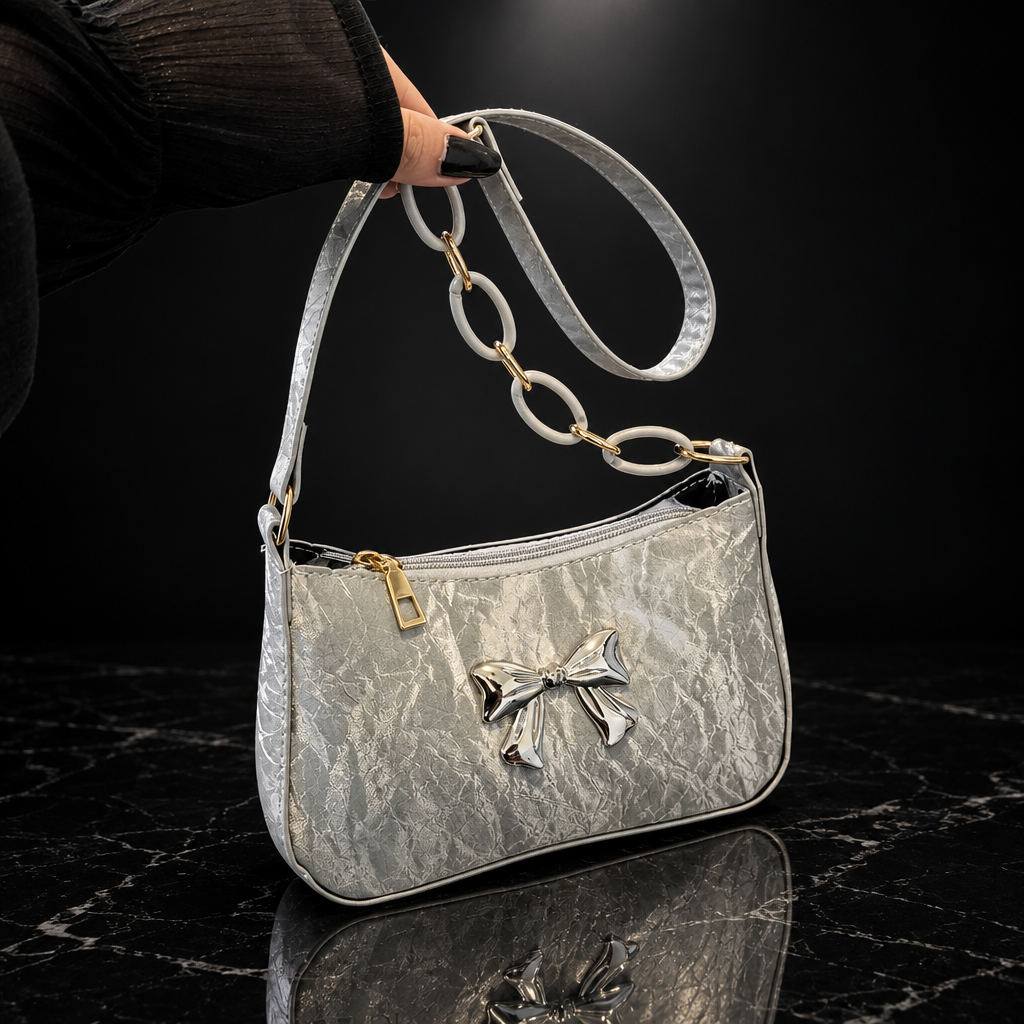 Bow Faux Leather Shoulder Bag