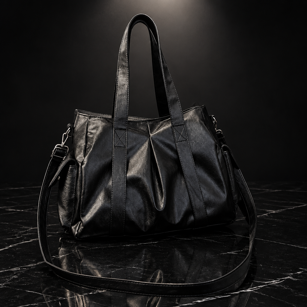 Retro Faux-Leather Tote with Adjustable Strap