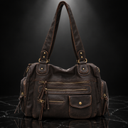 Rivet-Detail Washed-Finish Shoulder Bag