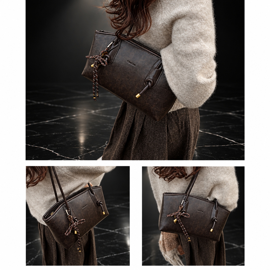 Tassel-Detail Vintage Faux-Leather Shoulder Bag