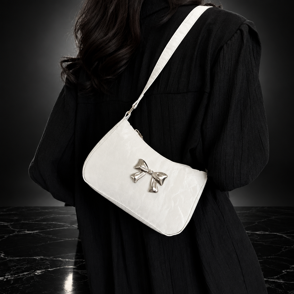 Bow Faux Leather Shoulder Bag