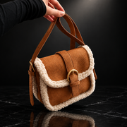 Retro Saddle Crossbody Bag with Fuzzy Trim