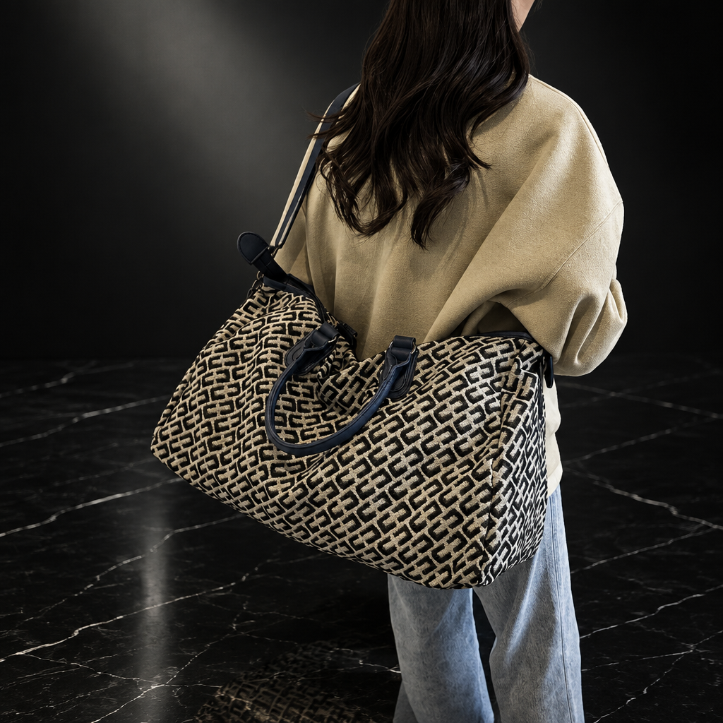 Letter-Print Oxford Carry-On Bag