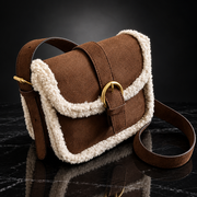 Retro Saddle Crossbody Bag with Fuzzy Trim