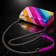 Rainbow Stripe Faux Leather Flap Shoulder Bag