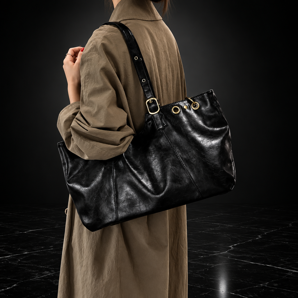 Wax Finish Faux-Leather Vintage Tote