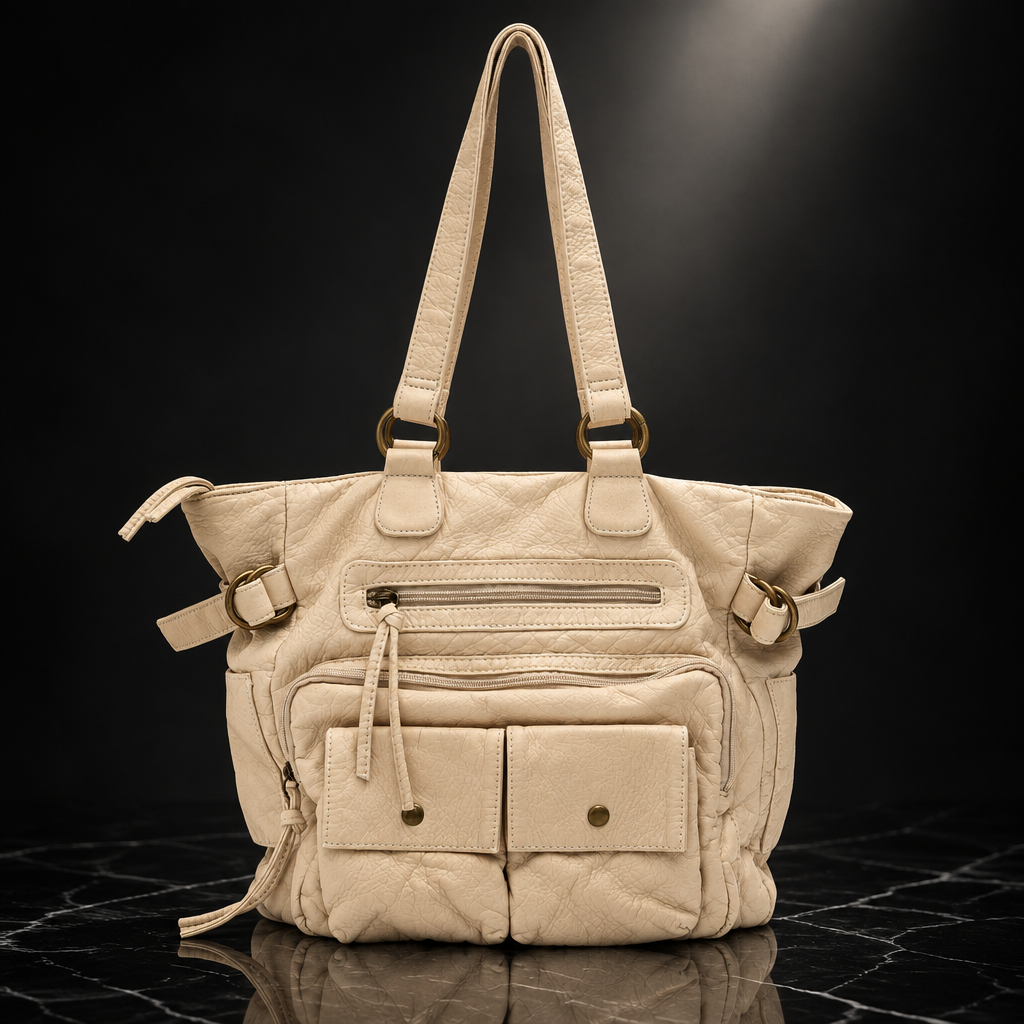 Vegan Leather Vintage Washed Tote Bag