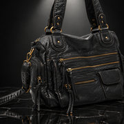 Rivet-Detail Washed-Finish Shoulder Bag