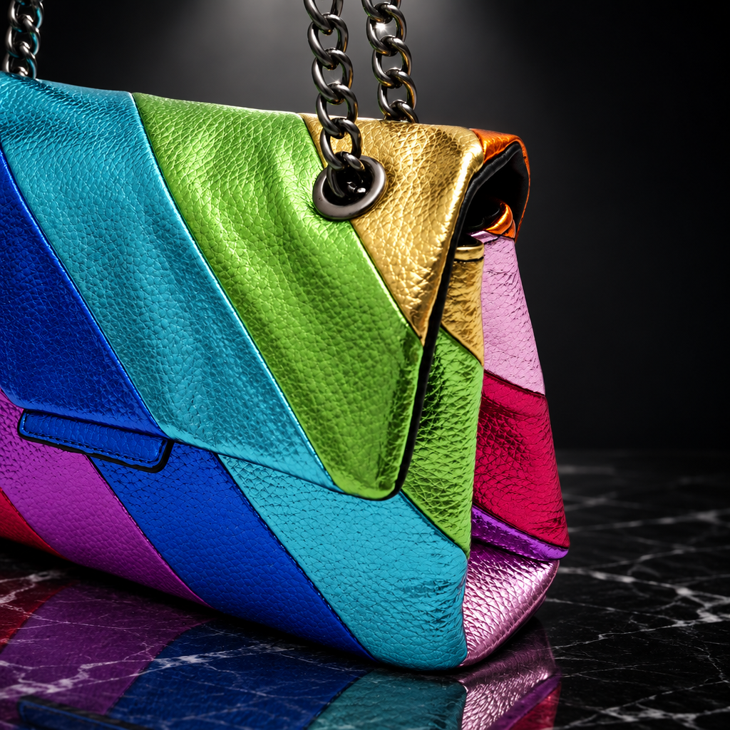 Metallic Rainbow Stripe Square Crossbody Bag