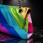 Metallic Rainbow Stripe Square Crossbody Bag