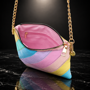 Metallic Stripe Square Clutch with Chain Strap