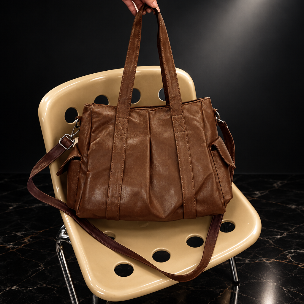Retro Faux-Leather Tote with Adjustable Strap