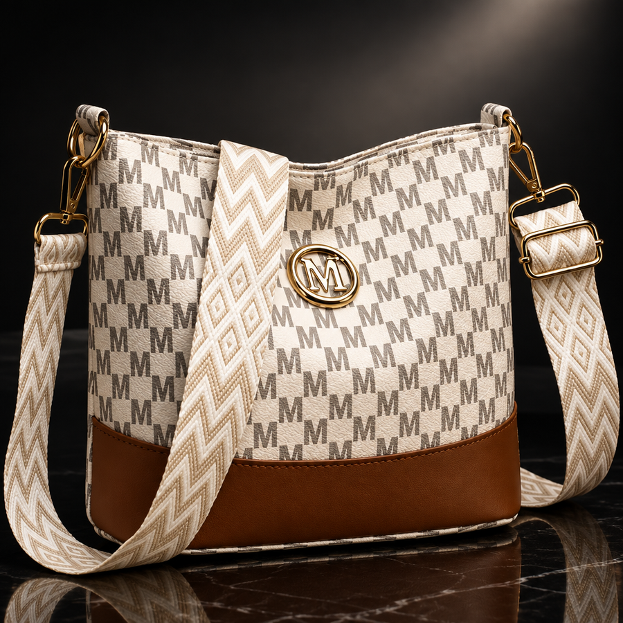 M Badge Multi-Pocket Faux-Leather Crossbody Bag