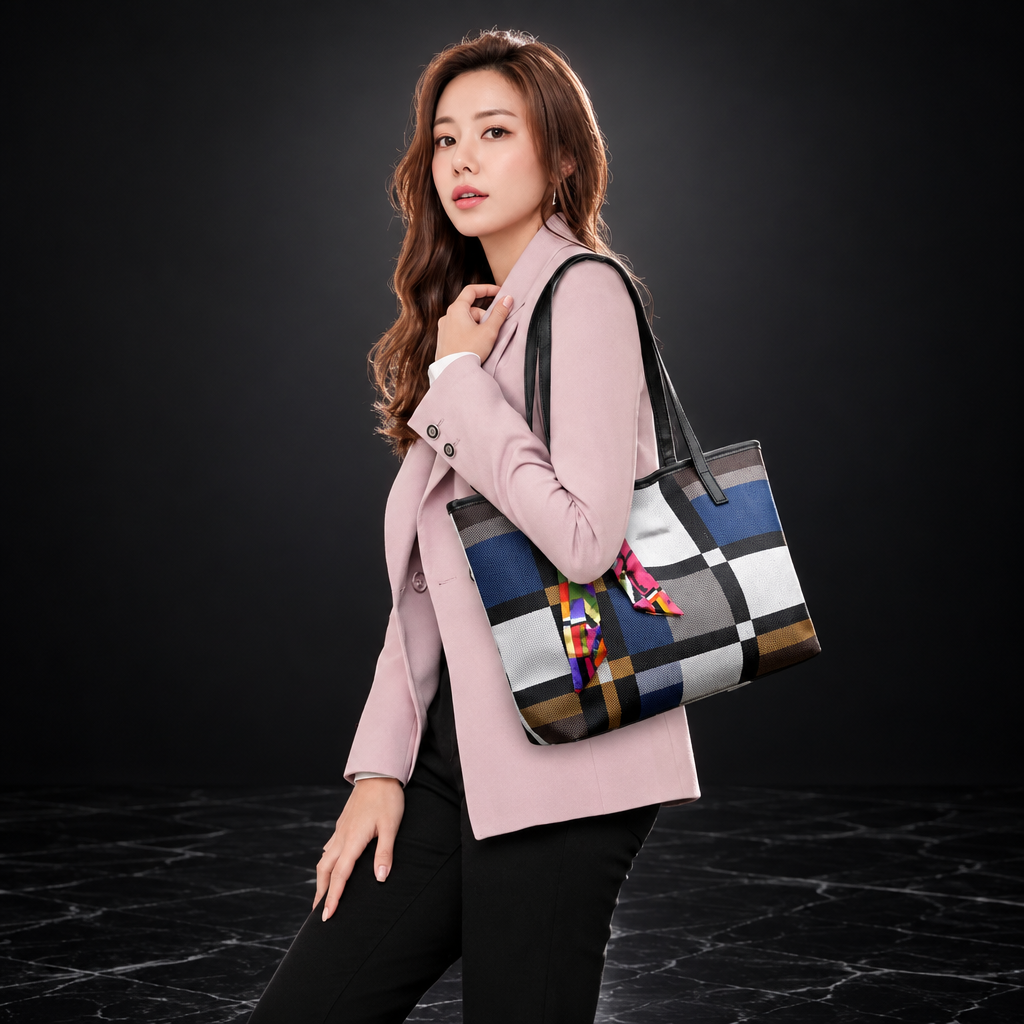 Plaid Print Large Capacity Tote Bag