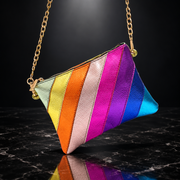 Metallic Stripe Square Clutch with Chain Strap