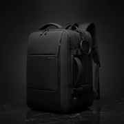 Black Weekender Carry-On Travel Backpack front three-quarter view