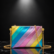 Metallic Stripe Square Clutch with Chain Strap