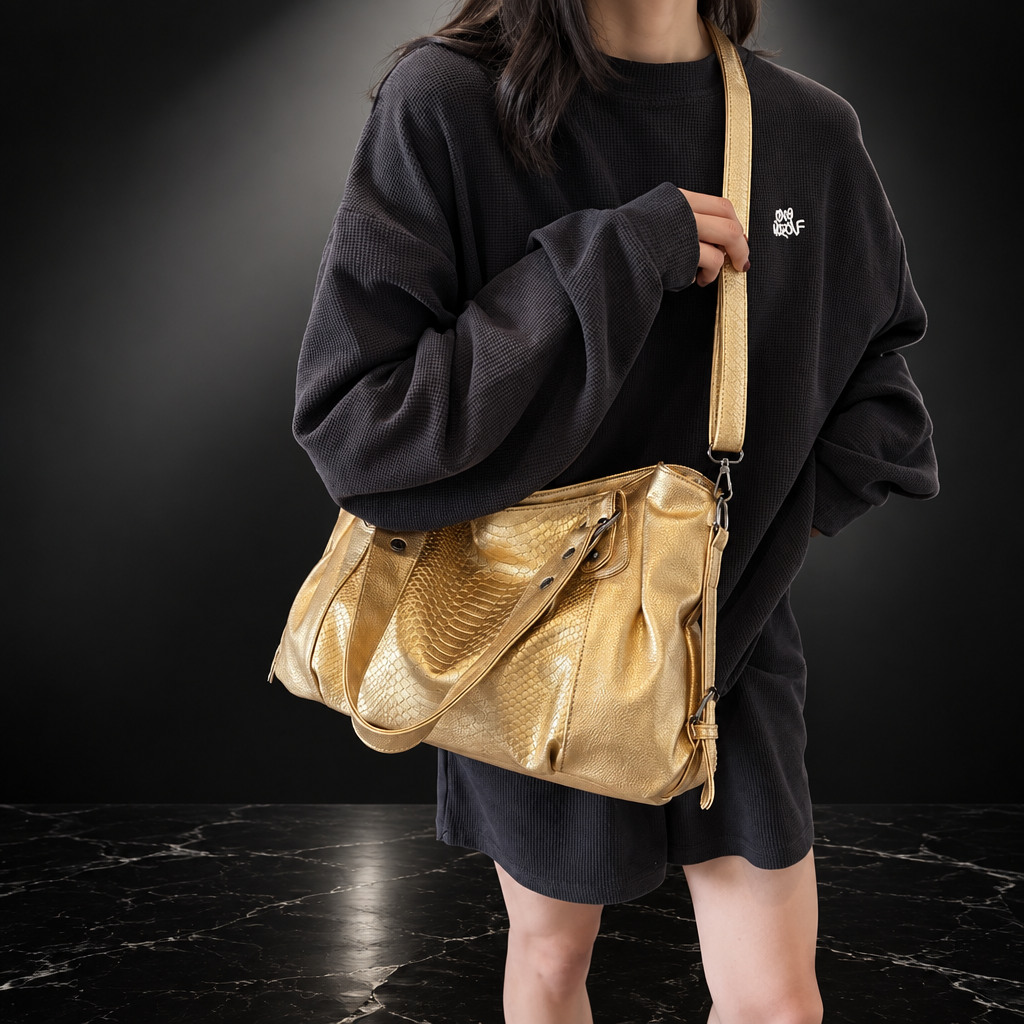 Textured Faux-Leather Convertible Bag with Zip Top