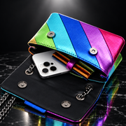 Metallic Rainbow Stripe Square Crossbody Bag