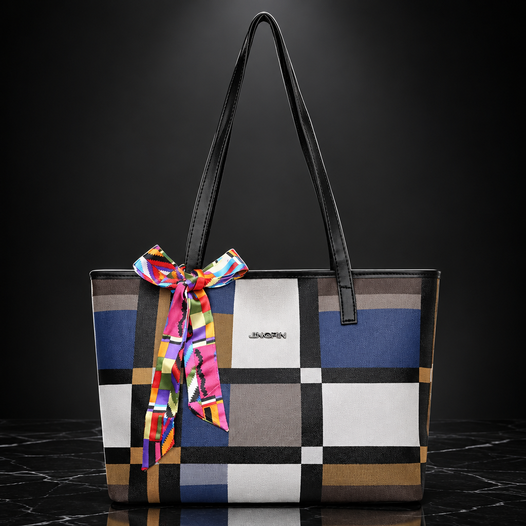 Plaid Print Large Capacity Tote Bag