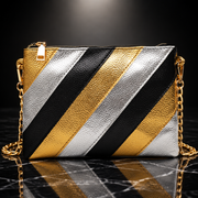 Metallic Stripe Square Clutch with Chain Strap