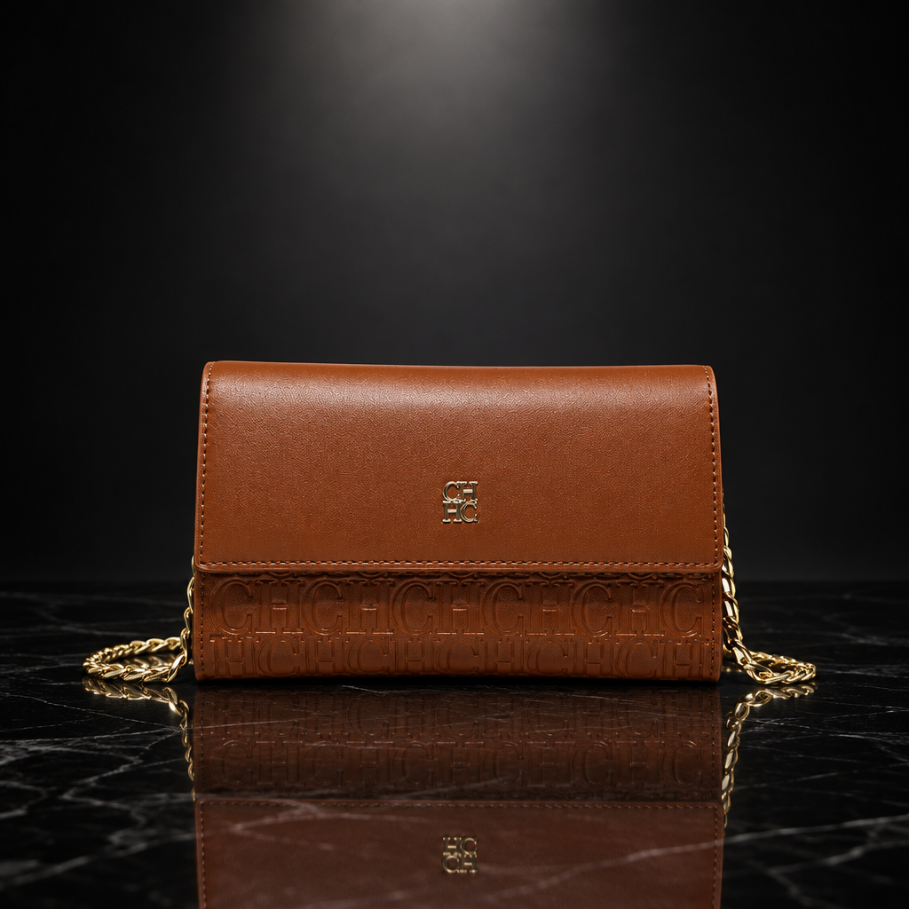Faux Leather Chain-Strap Clutch Bag