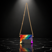 Metallic Stripe Square Clutch with Chain Strap