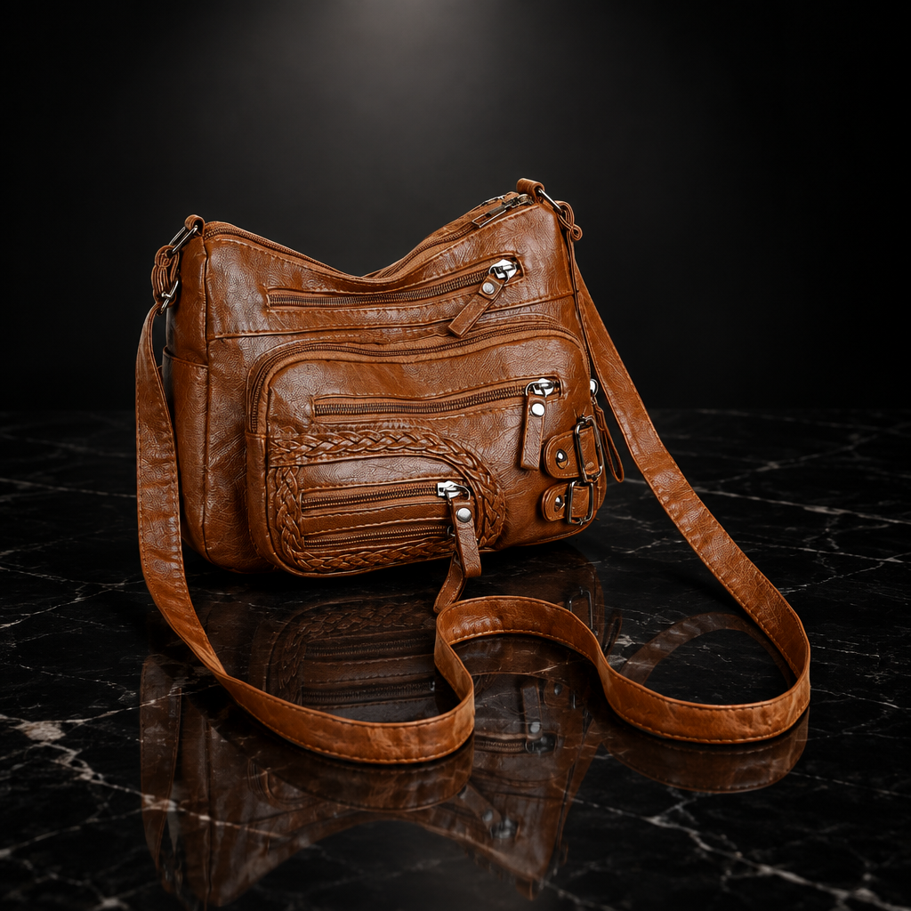 Multi Pockets Faux Leather Shoulder Bag