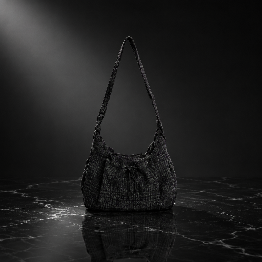 Plaid Drawstring Commuter Shoulder Bag