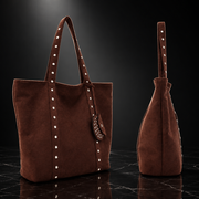 Rivet-Trim Faux-Suede Tote with Coin Purse