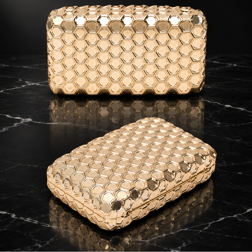 Gold Honeycomb Evening Minaudiere