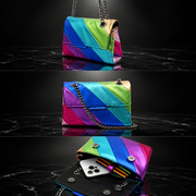 Metallic Rainbow Stripe Square Crossbody Bag