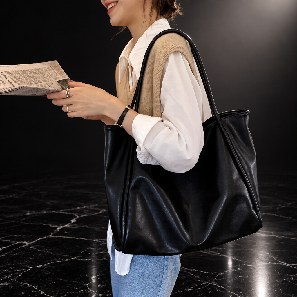 Open-Top Commuter Tote with Phone Pockets