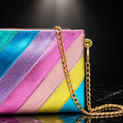 Metallic Stripe Square Clutch with Chain Strap