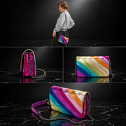 Rainbow Stripe Faux Leather Flap Shoulder Bag