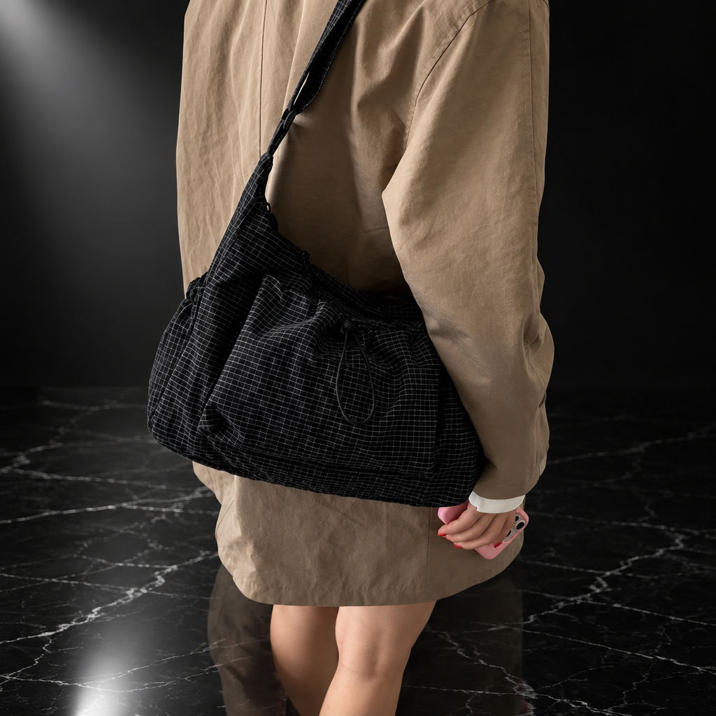Plaid Drawstring Commuter Shoulder Bag