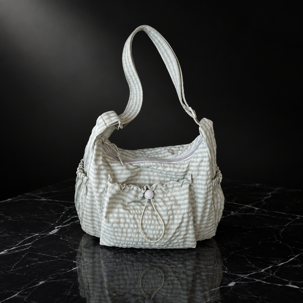 Plaid Drawstring Commuter Shoulder Bag