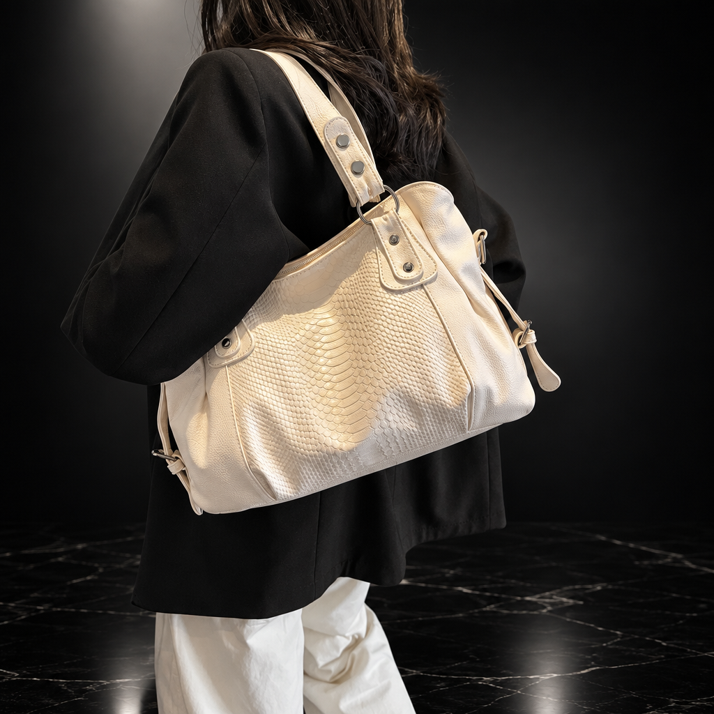 Textured Faux-Leather Convertible Bag with Zip Top
