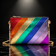 Metallic Stripe Square Clutch with Chain Strap