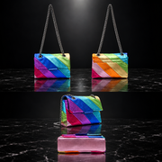 Metallic Rainbow Stripe Square Crossbody Bag