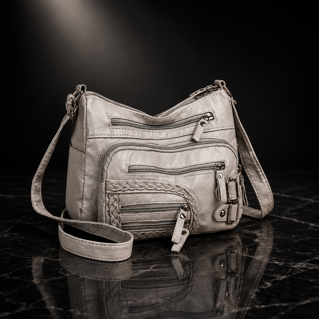 Multi Pockets Faux Leather Shoulder Bag