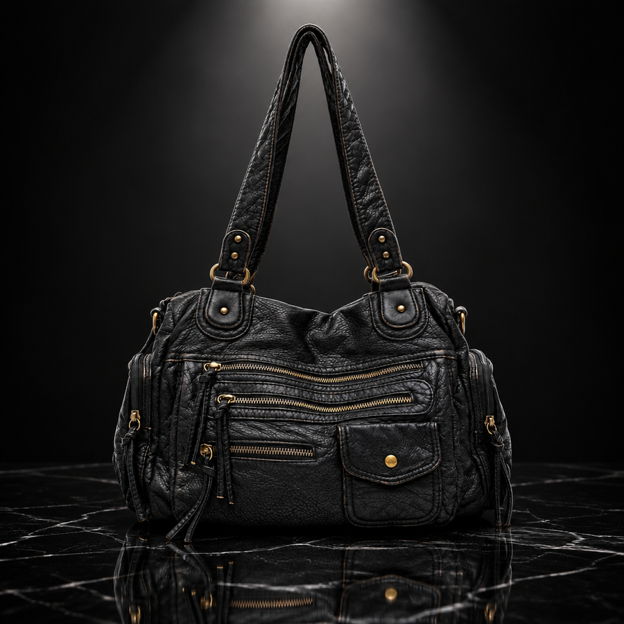 Rivet-Detail Washed-Finish Shoulder Bag