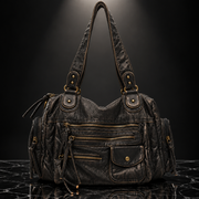 Rivet-Detail Washed-Finish Shoulder Bag