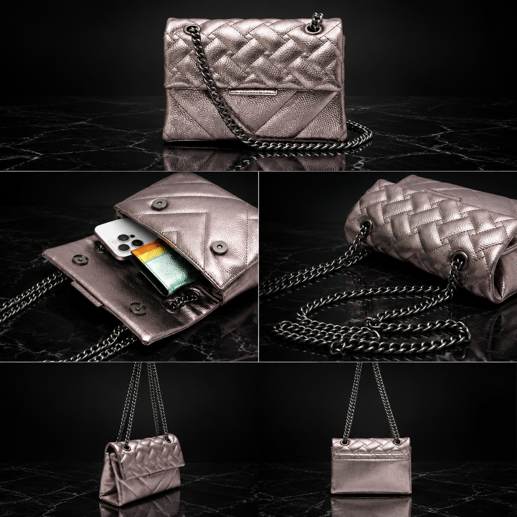 Quilted Metallic Flap Shoulder Bag
