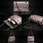 Quilted Metallic Flap Shoulder Bag