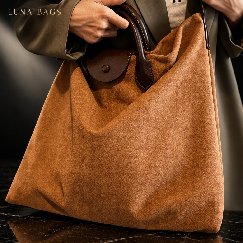 Faux Suede Vintage Tote Bag