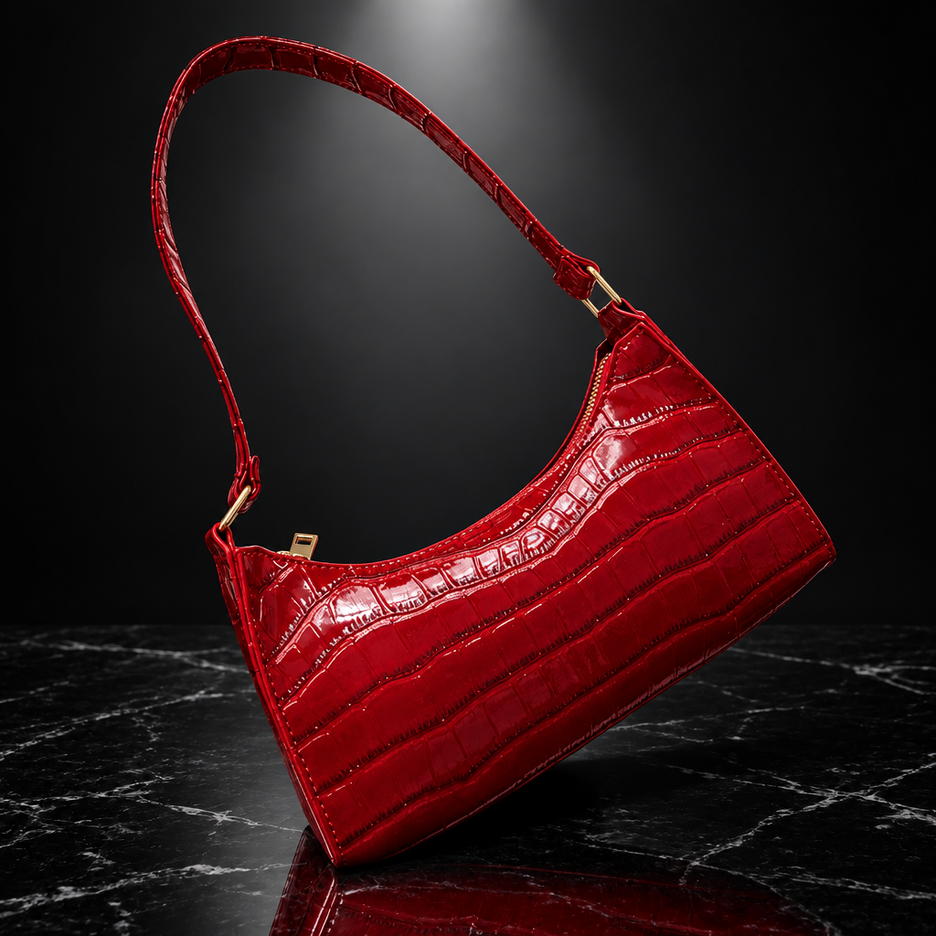 Croc-Embossed Faux-Leather Underarm Bag