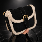 Retro Saddle Crossbody Bag with Fuzzy Trim
