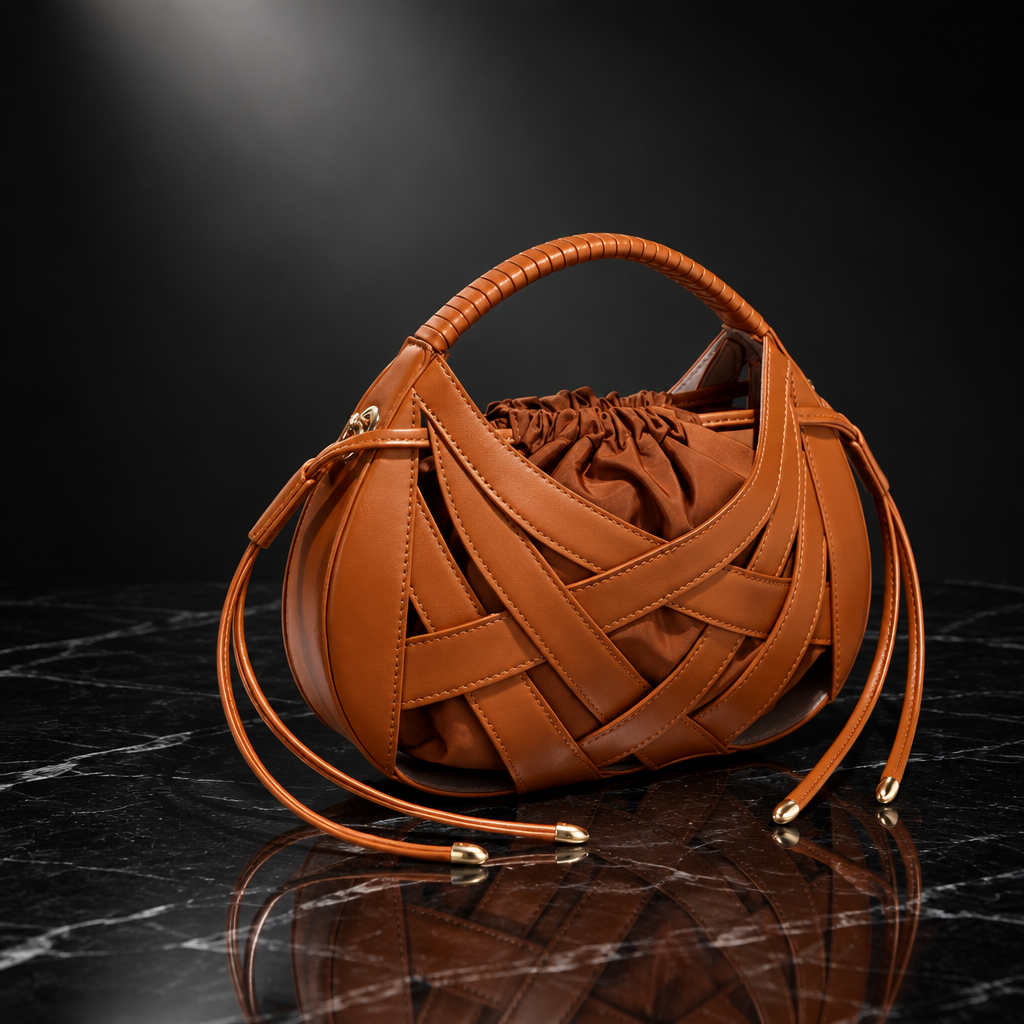Faux-Leather Drawstring Handbag